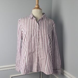 VAN HEUSEN Burgundy White Striped Button Up Professional Casual Blouse Shirt XL‎